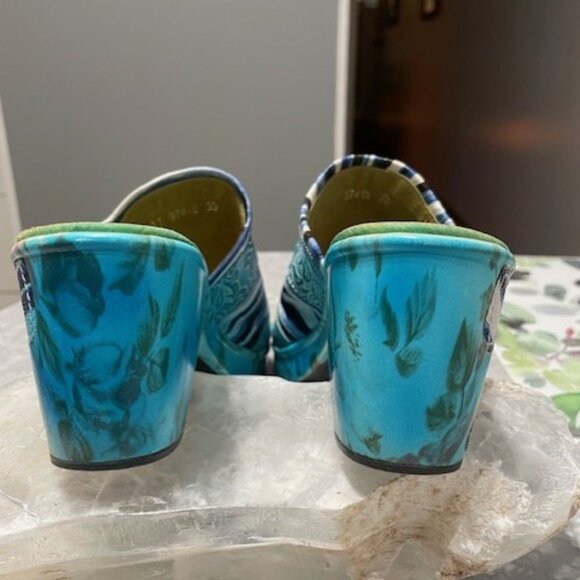 BNWOT Laura Vita France Turquoise Blue Colorful Heeled Sandals Size 36 - Picture 5 of 7